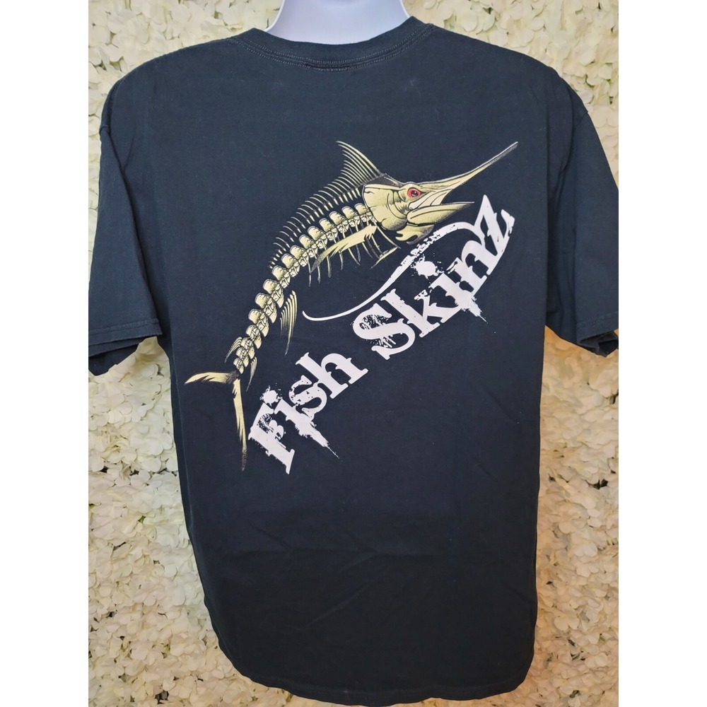 Mens Fish Skinz Tshirt,  Pocket, Black, 100% Cotton XL